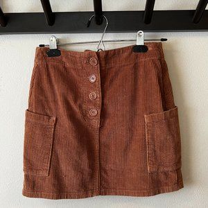 Reformation Brown Corduroy Mini Skirt with Pockets and Buttons